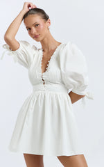 Puff Sleeve Poplin Dress in White