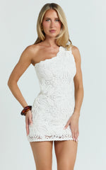 Crochet Knitted One Shoulder Dress in White