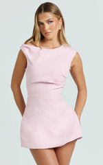 Tipped Shoulder Tulip Skirt Dress in Pink