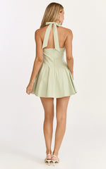 Halter Neck Ruched Bust Corset Dress in Sage
