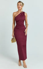 One Shoulder Fitted Dress in Wine