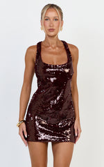 Racer Back A Line Sequin Dress in Ruby