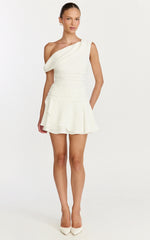 Off Shoulder Drop Waist Dress in White