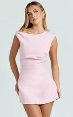 Tipped Shoulder Tulip Skirt Dress in Pink