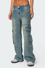 Westie Washed Low Rise Baggy Cargo Jeans