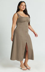 Button Front Tie Back Dress in Mocha